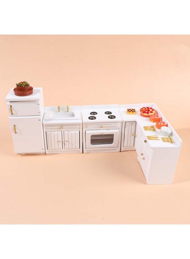 Dollhouse Kitchen Furniture Kit 1:12 Dollhouse Miniature Furniture Wooden Kitchen Cabinet Fridge Set Kitchen Dining Room Furniture For 1:12 Dollhouse Miniatures Scenes Accessories (C)