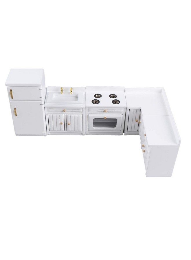 Dollhouse Kitchen Furniture Kit 1:12 Dollhouse Miniature Furniture Wooden Kitchen Cabinet Fridge Set Kitchen Dining Room Furniture For 1:12 Dollhouse Miniatures Scenes Accessories (C)