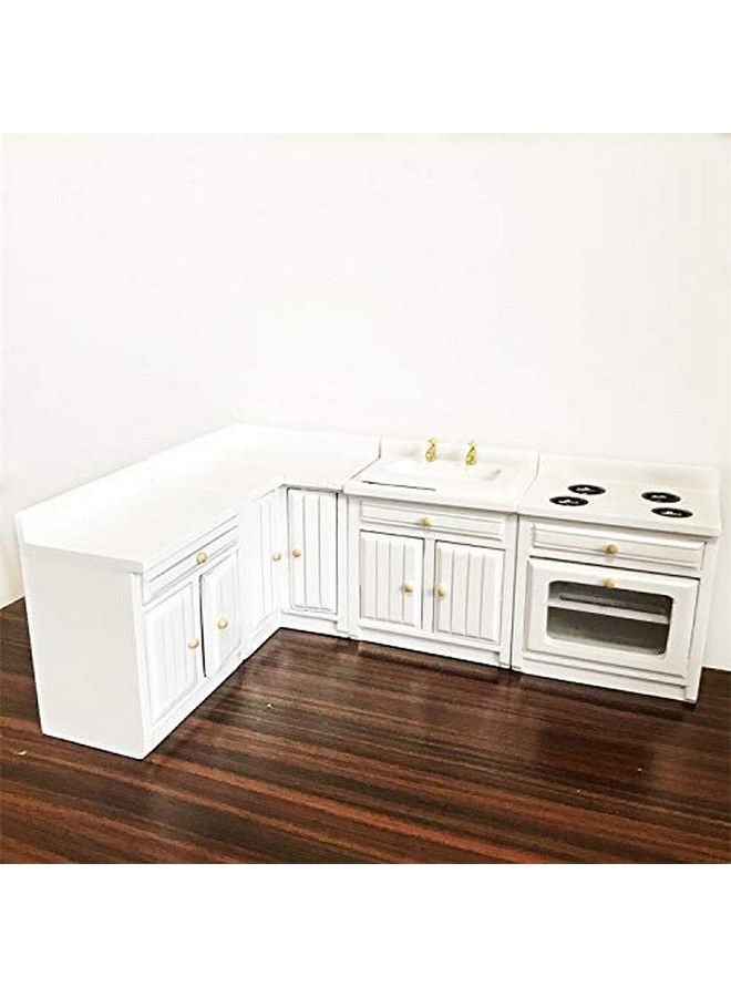 Dollhouse Decoration Accessories 1:12 Dollhouse Miniature Furniture Wooden Kitchen Cabinet Set Freely Combined (White)