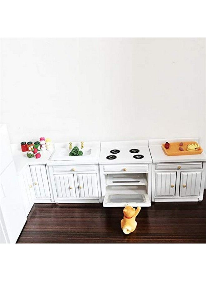 Dollhouse Decoration Accessories 1:12 Dollhouse Miniature Furniture Wooden Kitchen Cabinet Set Freely Combined (White)