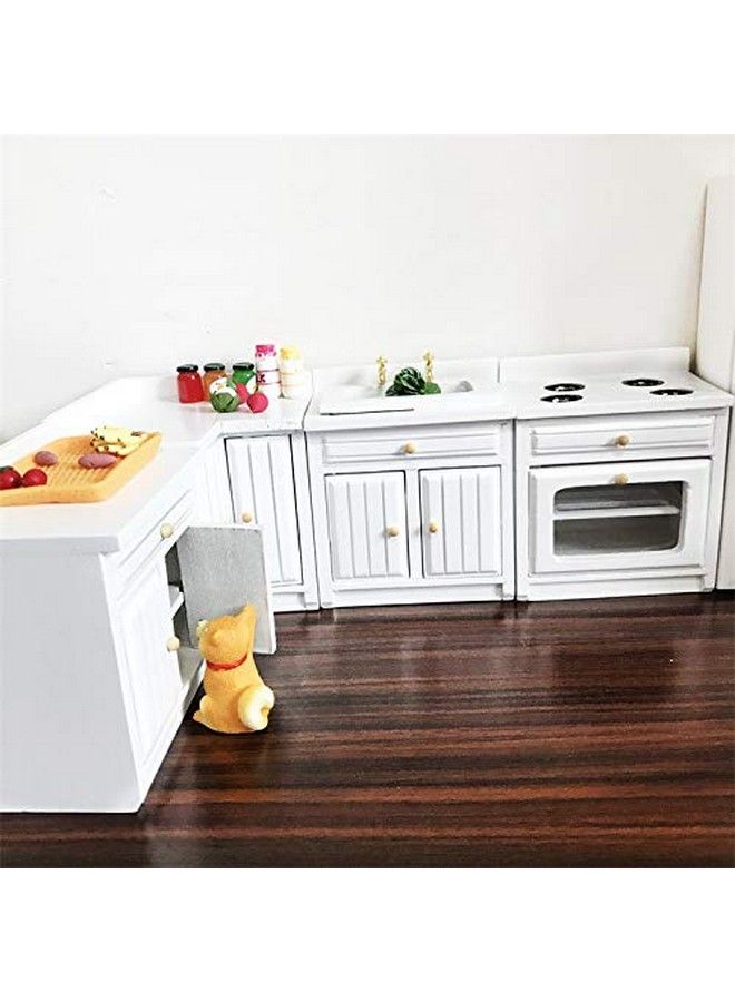 Dollhouse Decoration Accessories 1:12 Dollhouse Miniature Furniture Wooden Kitchen Cabinet Set Freely Combined (White)