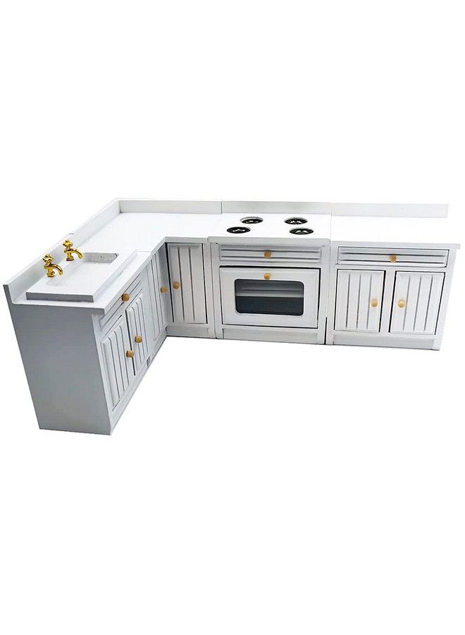 Dollhouse Decoration Accessories 1:12 Dollhouse Miniature Furniture Wooden Kitchen Cabinet Set Freely Combined (White)