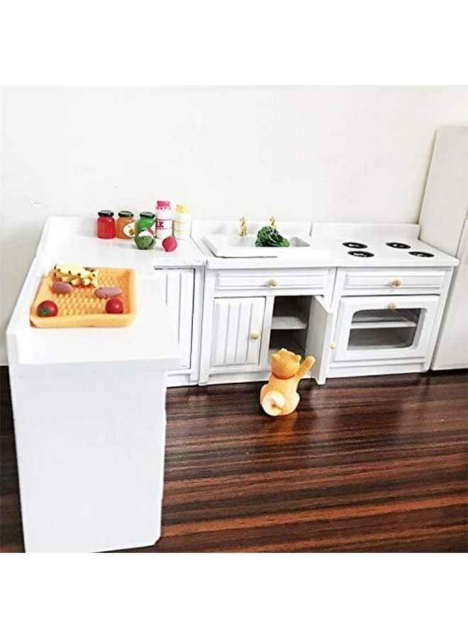 Dollhouse Decoration Accessories 1:12 Dollhouse Miniature Furniture Wooden Kitchen Cabinet Set Freely Combined (White)