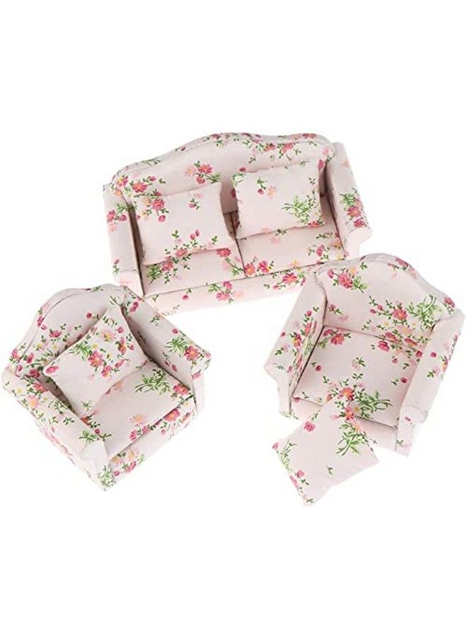 Dollhouse Furniture Set 3 Pcs 1:12 Dollhouse Miniature Wooden Sofa Cushions Armchair Pillow Kit Dolls House Furniture Couch With 1 Pc Dollhouse Teatable Coffee Table (A)