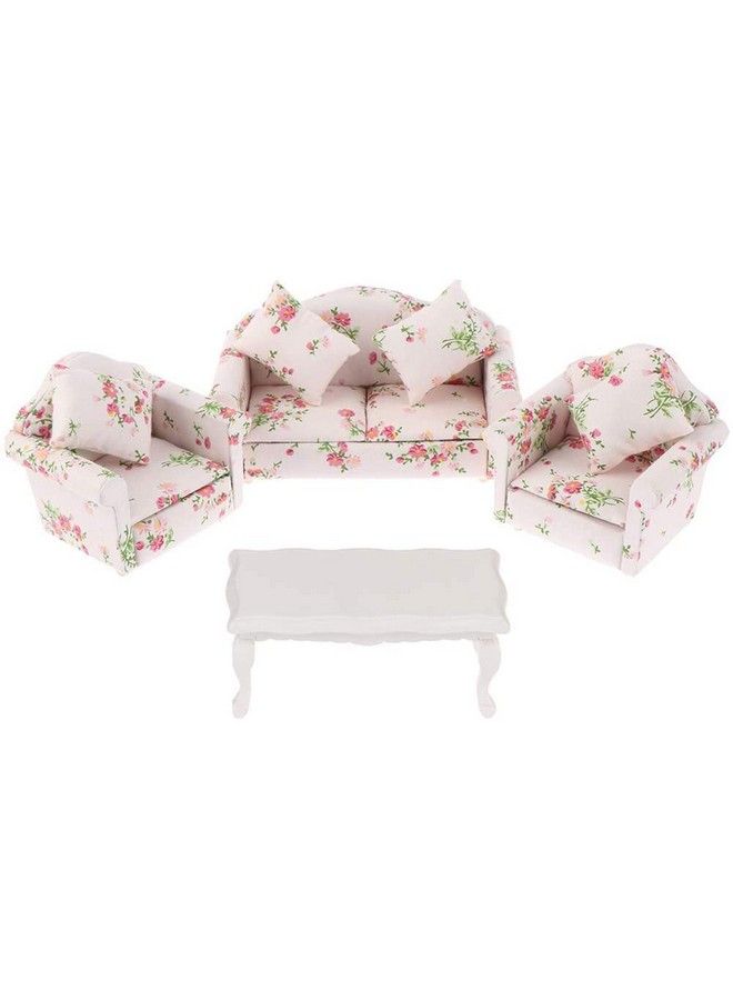 Dollhouse Furniture Set 3 Pcs 1:12 Dollhouse Miniature Wooden Sofa Cushions Armchair Pillow Kit Dolls House Furniture Couch With 1 Pc Dollhouse Teatable Coffee Table (A)