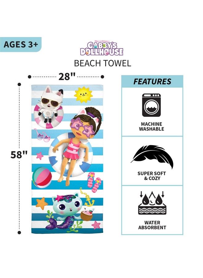 Dreamworks Gabby'S Dollhouse Super Soft Cotton Bath/Pool/Beach Towel 58 In X 28 In (Official Licensed Gabby'S Dollhouse Product)