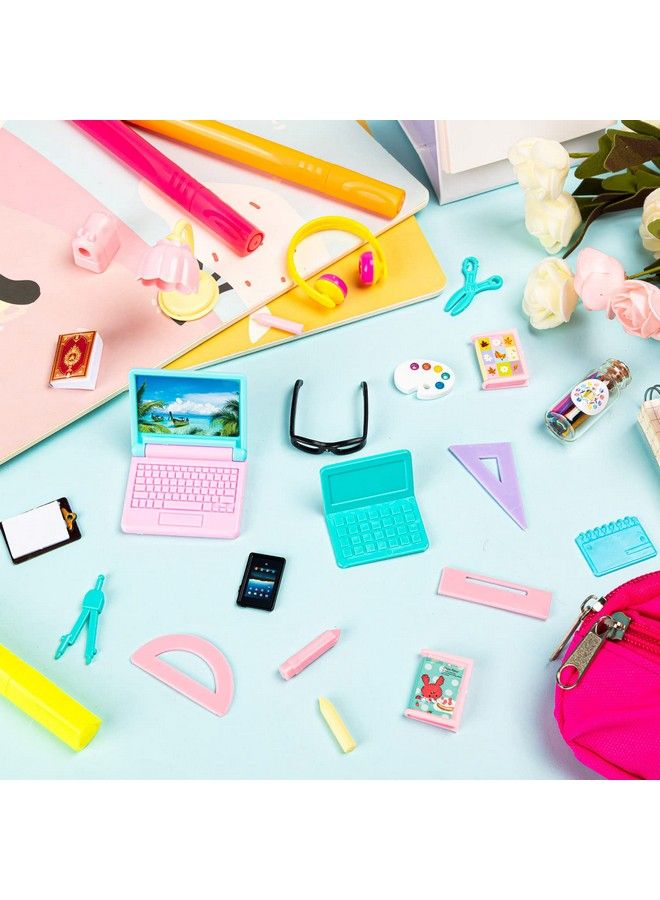 30Pcs Mini School Supplies Doll School Supplies Includes Mini Doll Backpack Laptops Glasses Blackboard Mini Book Palette Paper Ruler Scissors Calculator For Dolls Accessories Set