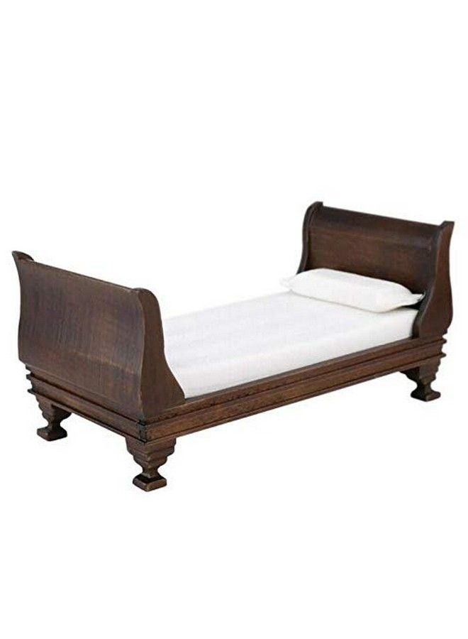 1:12 Dollhouse Miniature Doll Furniture Noble Wooden Single European Style Bed Doll Bed With Bedding And Decorative Pillow