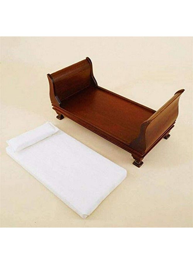 1:12 Dollhouse Miniature Doll Furniture Noble Wooden Single European Style Bed Doll Bed With Bedding And Decorative Pillow