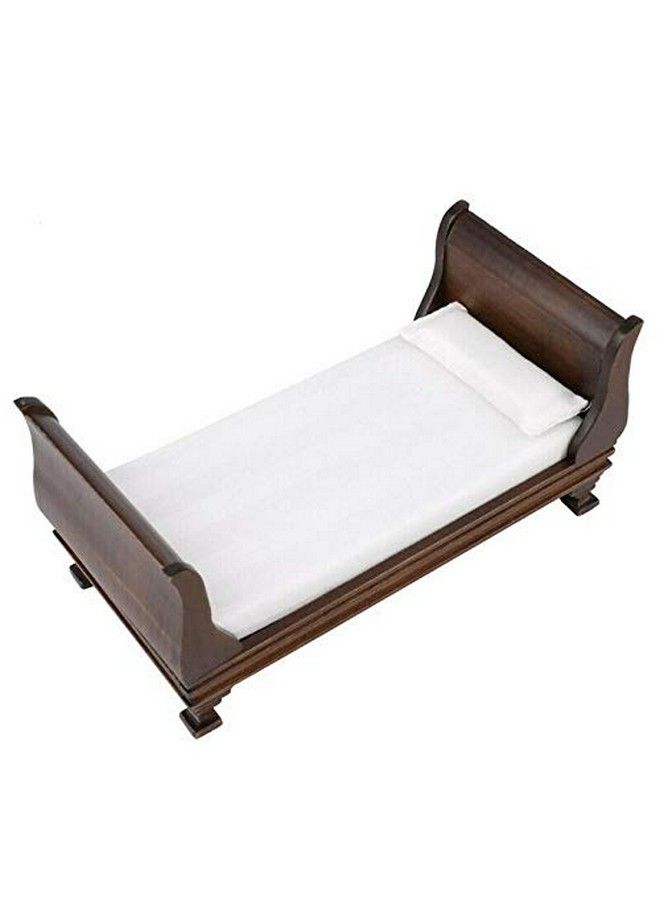 1:12 Dollhouse Miniature Doll Furniture Noble Wooden Single European Style Bed Doll Bed With Bedding And Decorative Pillow