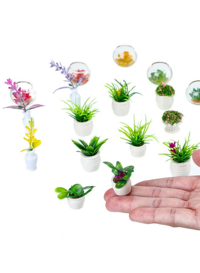 25 Pieces Dollhouse Potted Plants Miniature Artificial Plant Tiny Bonsai Model Mini Flowerpot Fake Succulent Doll House Mini Plant Model Figure For 1:12 Dollhouse Decor Mini Garden (Fresh Style)