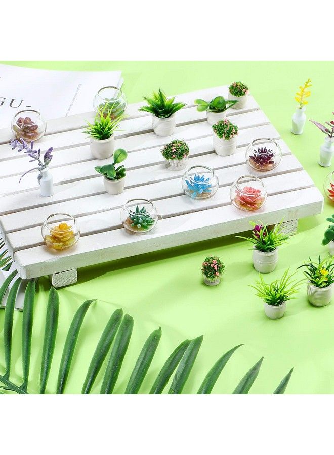 25 Pieces Dollhouse Potted Plants Miniature Artificial Plant Tiny Bonsai Model Mini Flowerpot Fake Succulent Doll House Mini Plant Model Figure For 1:12 Dollhouse Decor Mini Garden (Fresh Style)