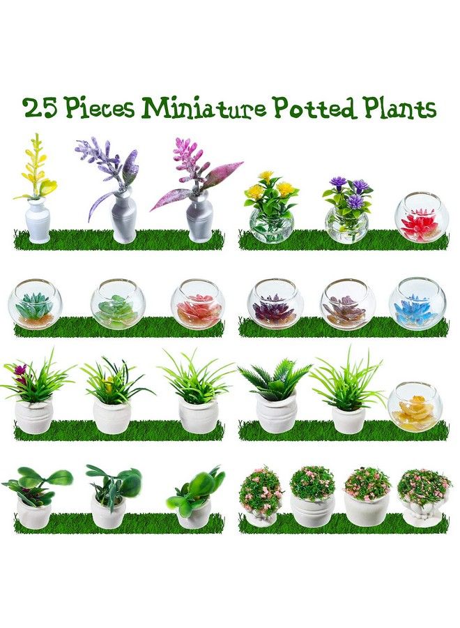 25 Pieces Dollhouse Potted Plants Miniature Artificial Plant Tiny Bonsai Model Mini Flowerpot Fake Succulent Doll House Mini Plant Model Figure For 1:12 Dollhouse Decor Mini Garden (Fresh Style)