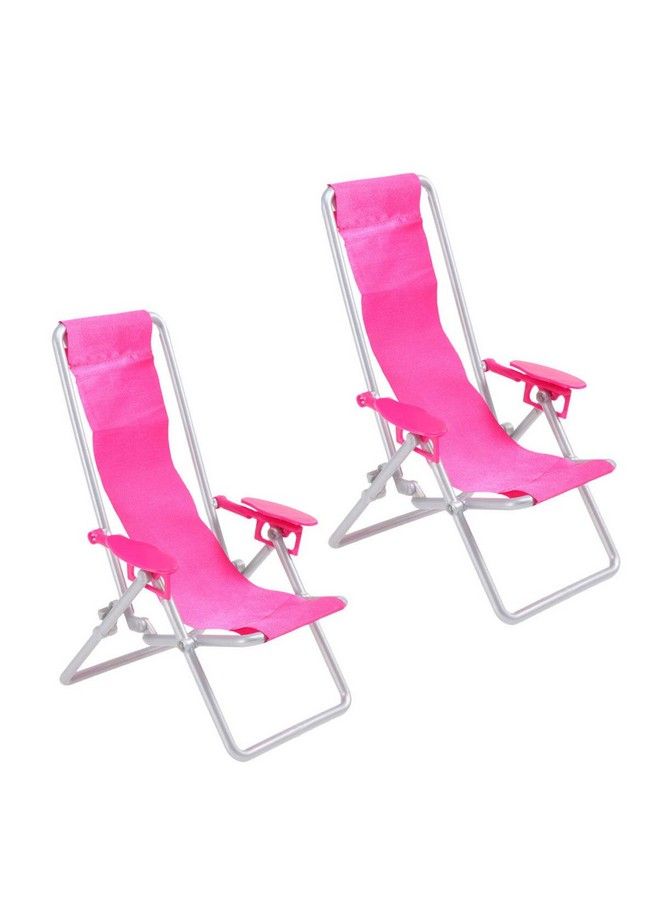 2Pcs Mini Dolls House Miniature Folding Beach Chairs Plastic Beach Lounge Chairs Dollhouse Furniture Accessories
