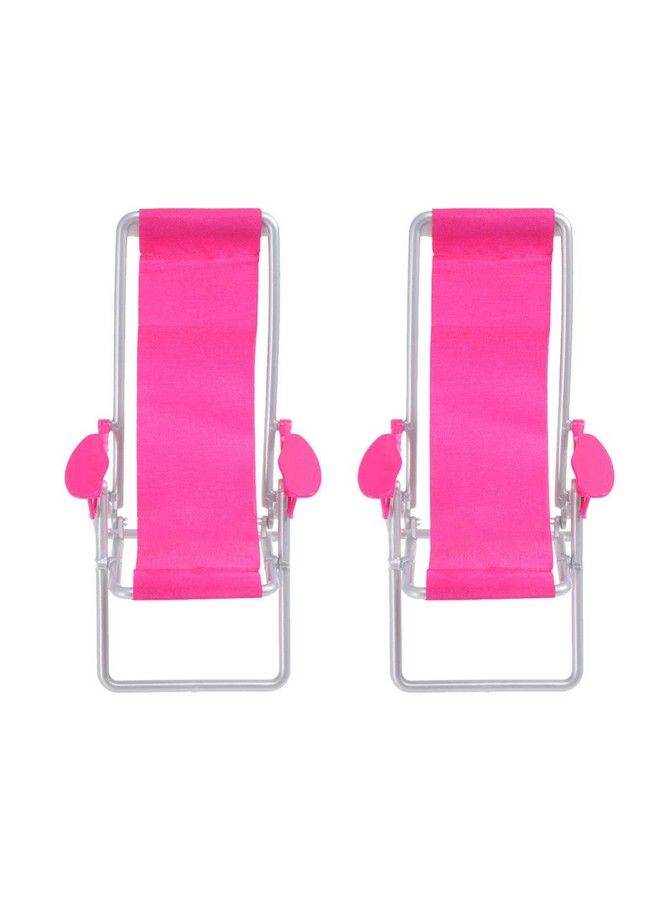 2Pcs Mini Dolls House Miniature Folding Beach Chairs Plastic Beach Lounge Chairs Dollhouse Furniture Accessories