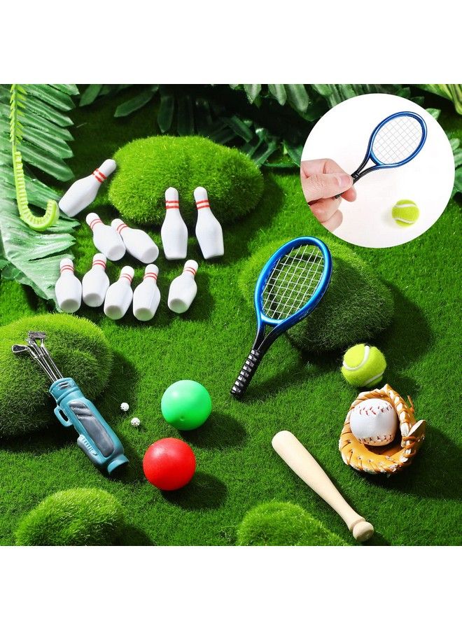 23 Pieces Dollhouse Miniature Sports Set Mini Golf Baseball Tennis Racket Tiny Golf Ball Clubs Ball Bats Mini House Decoration Accessories For Dollhouse Collection Cake Topper Decor