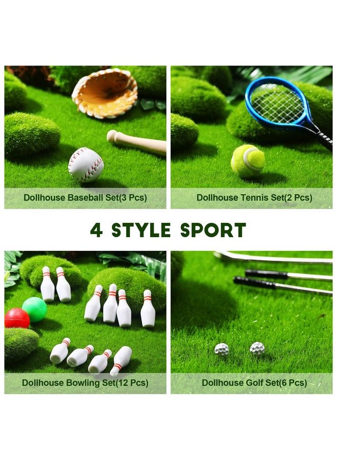 23 Pieces Dollhouse Miniature Sports Set Mini Golf Baseball Tennis Racket Tiny Golf Ball Clubs Ball Bats Mini House Decoration Accessories For Dollhouse Collection Cake Topper Decor