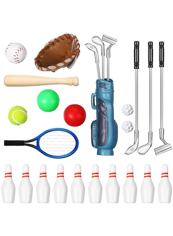 23 Pieces Dollhouse Miniature Sports Set Mini Golf Baseball Tennis Racket Tiny Golf Ball Clubs Ball Bats Mini House Decoration Accessories For Dollhouse Collection Cake Topper Decor