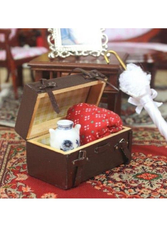 Dollhouse Miniature Doll Furniture Accessories 1:12 Dollhouse Miniature Vintage Brown Lugguage Box Trunk Case Bag Can Open And Close Retro Elegant Vivid