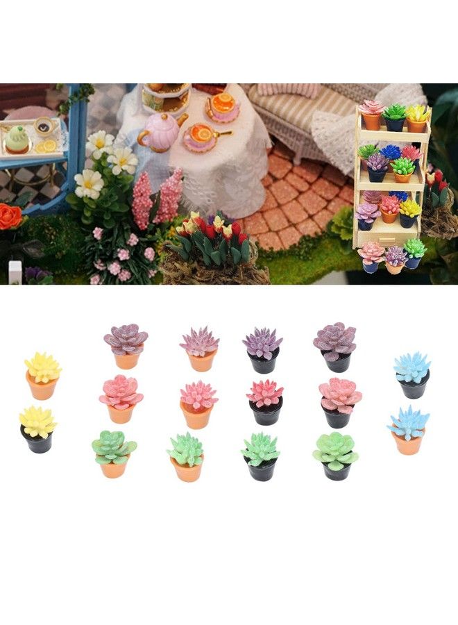 16Pcs Dollhouse Potted Plants Resin Miniature Dollhouse Plants For 1:12 Dollhouse