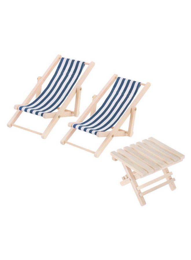 1/12 Mini Wooden Beach Chair Longue Deck Chair For Craft Dollhouse Accessories