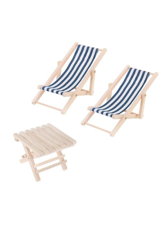1/12 Mini Wooden Beach Chair Longue Deck Chair For Craft Dollhouse Accessories