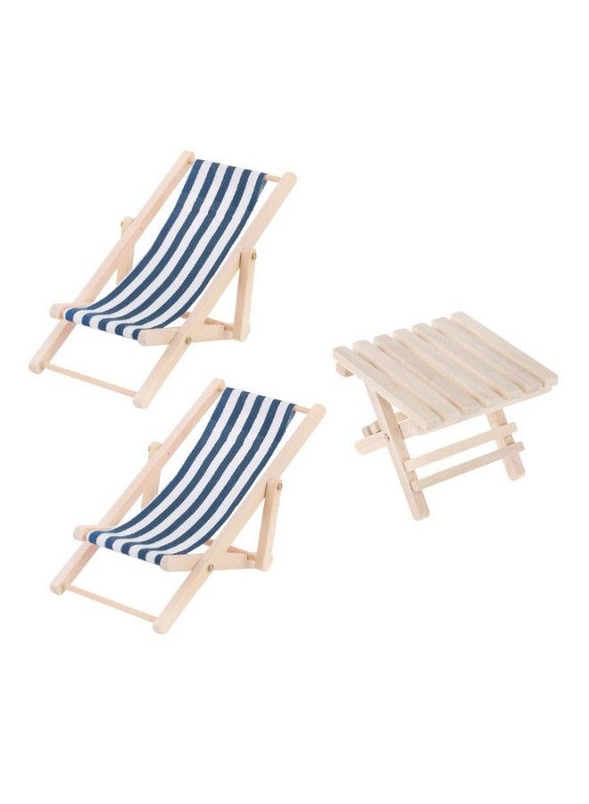 1/12 Mini Wooden Beach Chair Longue Deck Chair For Craft Dollhouse Accessories