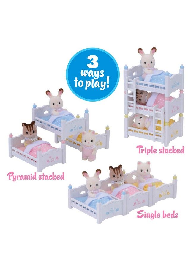 Triple Baby Bunk Beds Dollhouse Toy Furniture Multicolor Basic (Cc2624) Set Includes Three Beds Three Mattresses With Pillows Three Blankets And Two Ladders