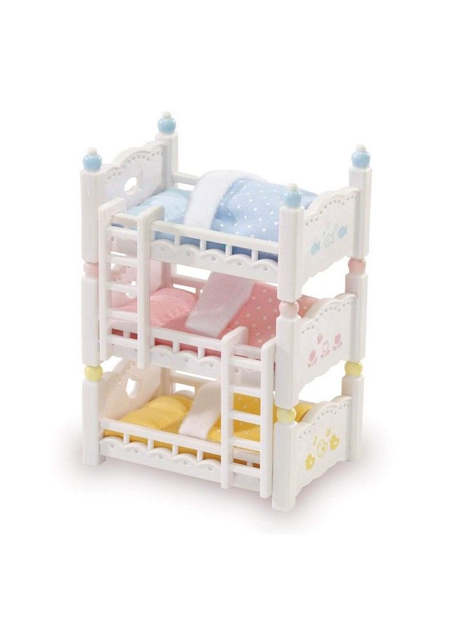 Triple Baby Bunk Beds Dollhouse Toy Furniture Multicolor Basic (Cc2624) Set Includes Three Beds Three Mattresses With Pillows Three Blankets And Two Ladders