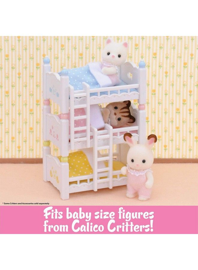 Triple Baby Bunk Beds Dollhouse Toy Furniture Multicolor Basic (Cc2624) Set Includes Three Beds Three Mattresses With Pillows Three Blankets And Two Ladders