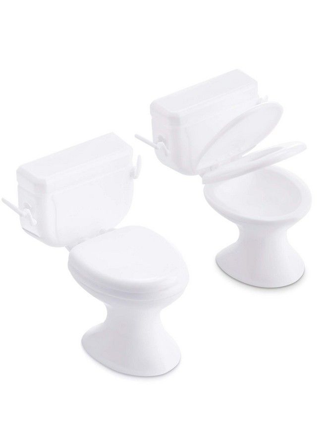 2 Pieces Mini Toilet Seat Toy Doll House Furniture Miniature Classic Bathroom Baby Toilet Toy Tiny Cake Topper Bathroom Furniture Dollhouse Accessories (White)