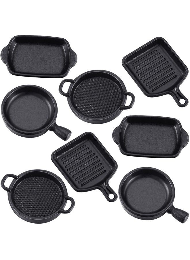 8 Pieces Dollhouse Kitchen Accessories Dollhouse Miniature Metal Pots And Pans Miniature Stovetop Cookware Mini Dollhouse Kitchen Cookware Dollhouse Decoration Party Supplies For Role Play Black