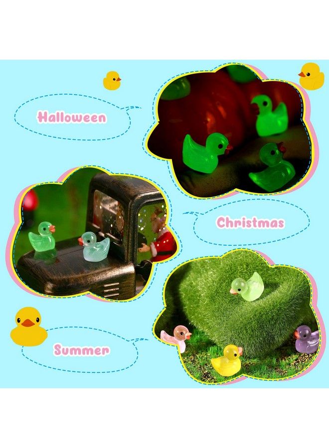 50 Pieces Mini Resin Ducks Decoration Miniature Ornament Tiny Ducks For Diy Garden Dollhouse Duck Accessories Baby Shower Birthday Party Favors Desk Room Crafts Decor (Luminous Colorful)