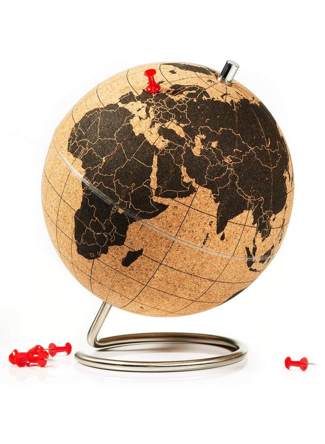 ; Cork Globe ; World Map Pin Board ; Cork Board World Globe Decor ; Travel Map With Pins ; Globes Of The World With Stand ; Travel Decor & Office Desk Decor ; Travel Gifts ; Black Mini