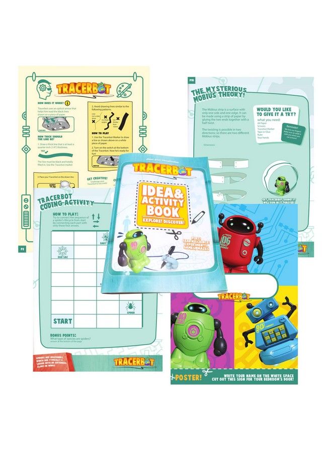 Tracerbot Set (2 Robot Set) Mini Inductive Robot That Follows The Black Line You Draw. Fun Educational And Interactive Stem Toy! Includes Trail Map Dry Erase Board And Playbook