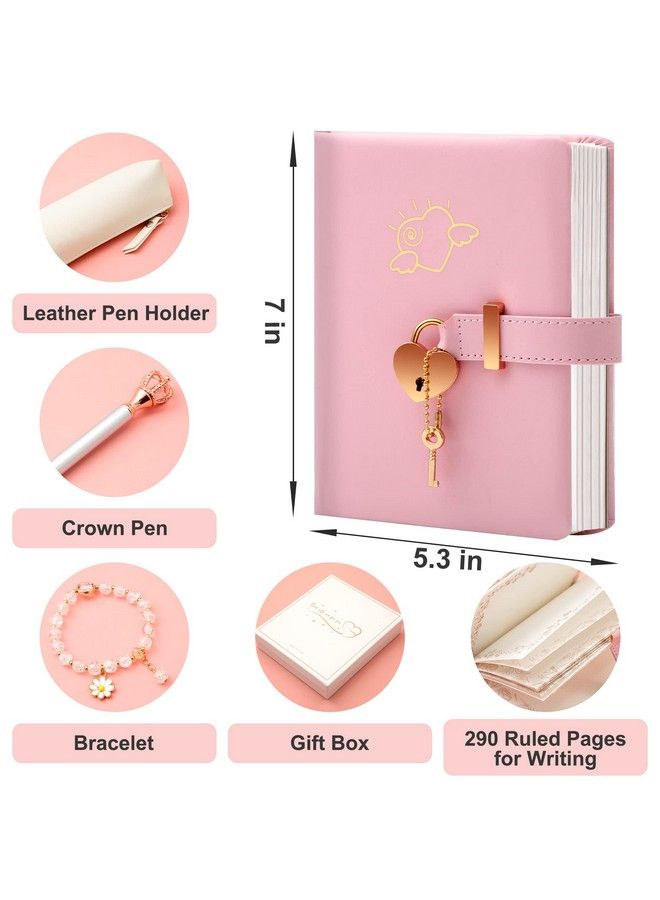 Diary With Lock For Girls Ages 812 Kids Journals For Writing 296 Ruled Pages Notebook Journal With Lock Box Set Includes Leather Journal Notebook Combination Lock Pen Holder Bracelet & Crown Pen