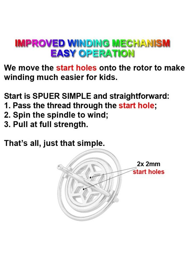 Premium Gyroscope: Sturdy&Durable Pass 2Nd Floor Drop Test Long Spin Time (Play Tricks At Ease Use Ball Bearings) Educational Physics Anti Gravity Toy Dg 5B