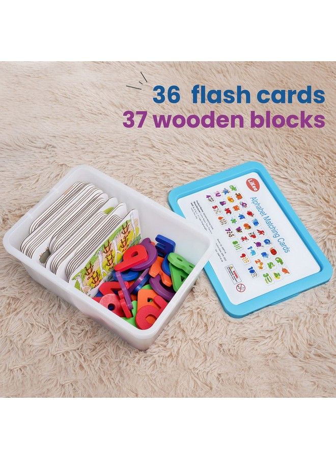 Alphabet Number Flash Cards Wooden Letter Puzzle Abc Sight Words Match Games Animal Counting Board Preschool Educational Montessori Toys For Toddlers Boys Girls 3+ Years (36 Cards& 37 Block)