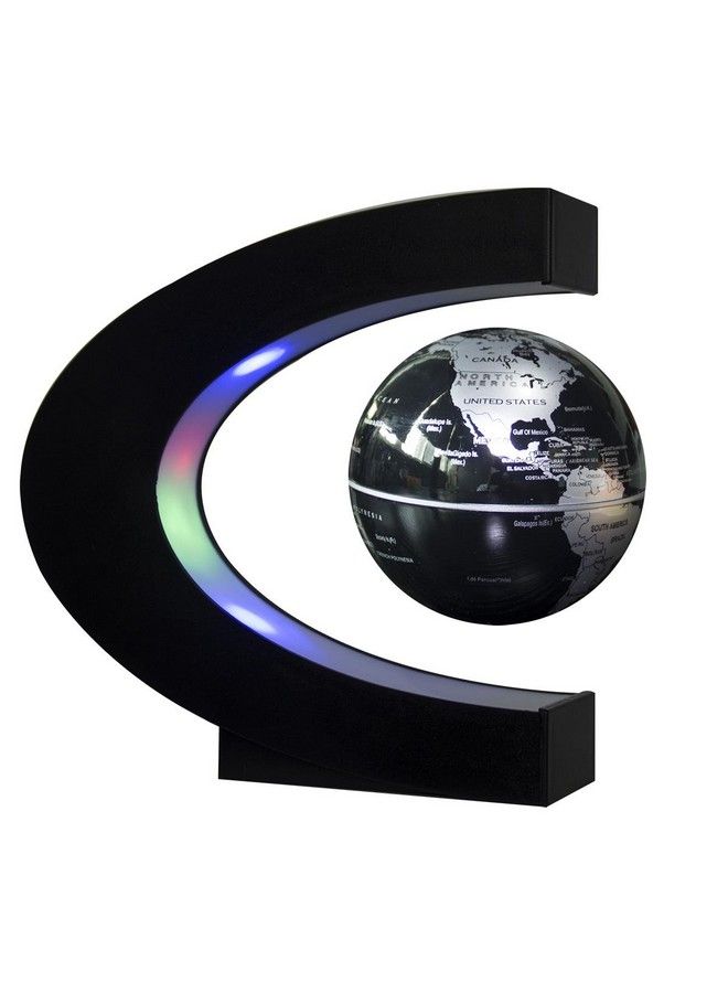 Floating Globe With Led Lights C Shape Magnetic Levitation Floating Globe World Map For Desk Decoration (Blacksilver)