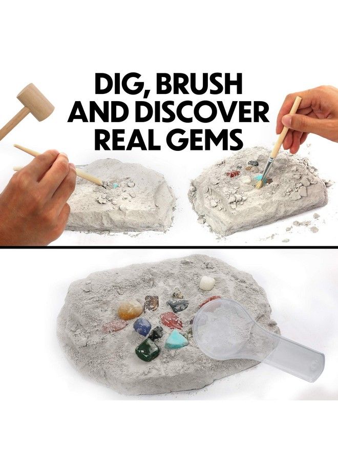 Gemstone Dig Kit Excavate 20 Real Gemstones Including Crystal Amethyst Topaz Stem Educational Toy Science Kit For Kids Great Gift For Boys Girls Adults With Storage Pouch Mining Tools