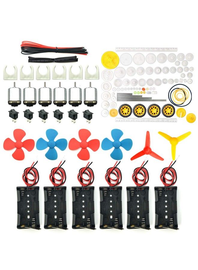 6 Set Rectangular Mini Electric 1.5 3V 24000Rpm Dc Motor With 84 Pcs Plastic Gears Electronic Wire 2 X Aa Battery Holder Boat Rocker Switch Shaft Propeller For Diy Science Projects