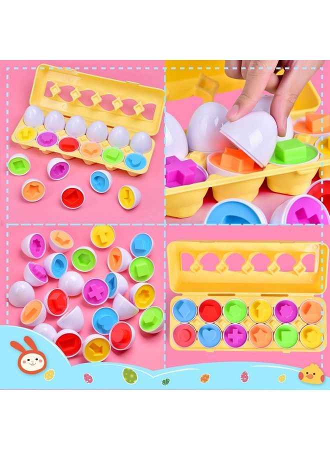 Matching Eggs Color & Shape Educational Egg With Holder Toys For Baby And Toddlers Recognition Sorter Puzzle Learning Toys Gift (12 Eggs)