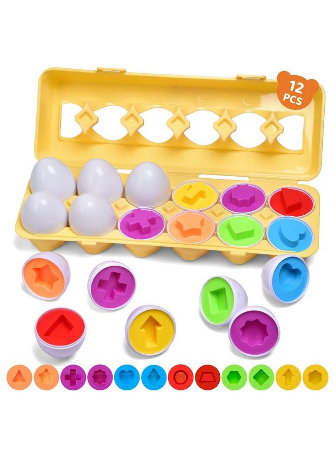 Matching Eggs Color & Shape Educational Egg With Holder Toys For Baby And Toddlers Recognition Sorter Puzzle Learning Toys Gift (12 Eggs)