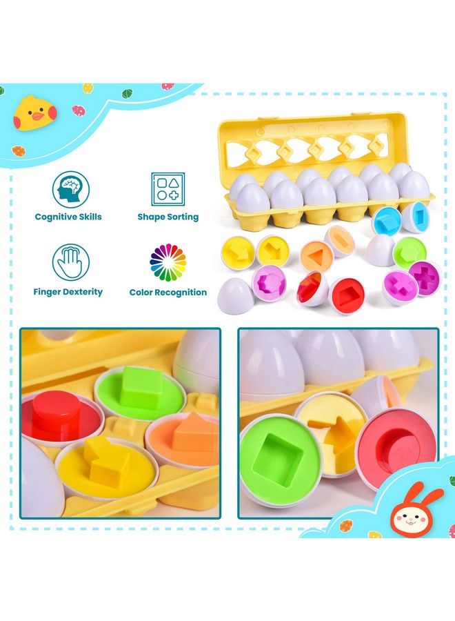 Matching Eggs Color & Shape Educational Egg With Holder Toys For Baby And Toddlers Recognition Sorter Puzzle Learning Toys Gift (12 Eggs)