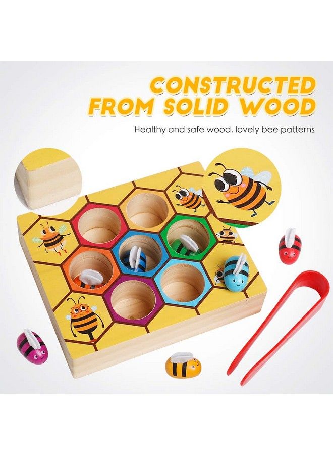 Fine Motor Toys Clamp Bee To Hive Matching Game Toddler Learning Toys Montessori Wooden Lovely Bee Hive Toys Color Sorting For Baby Early Educational Game Toy For 3 4 5 Years Old Kids