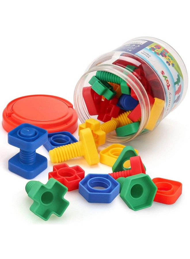 Jumbo Nuts And Bolts Fine Motor Skills 24Pcs Occupational Therapy Toddler Toys Shapes And Colors Matching Toys Montessori Building Construction Matching Game With Storage Box For Toddlers Baby