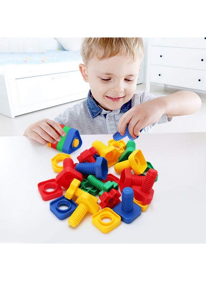 Jumbo Nuts And Bolts Fine Motor Skills 24Pcs Occupational Therapy Toddler Toys Shapes And Colors Matching Toys Montessori Building Construction Matching Game With Storage Box For Toddlers Baby