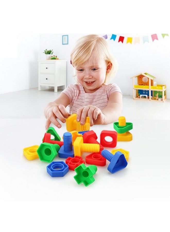 Jumbo Nuts And Bolts Fine Motor Skills 24Pcs Occupational Therapy Toddler Toys Shapes And Colors Matching Toys Montessori Building Construction Matching Game With Storage Box For Toddlers Baby