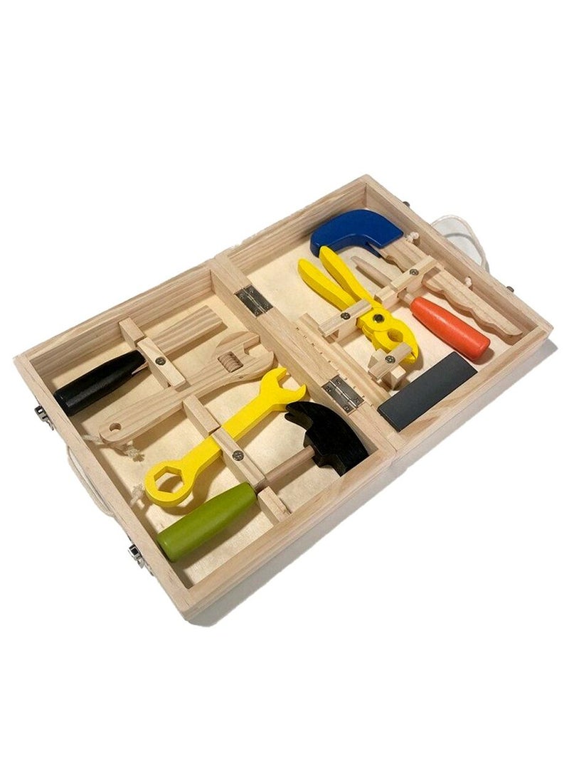 Wooden Tool Box With 8Pcs Wooden Tools, Kids Tool Set, 8Pcs Tool Toys Box, Wooden Tools Kit, Educational Construction Toys, Role Play Carpenter Assembly Take Apart Construction Toys For Kids