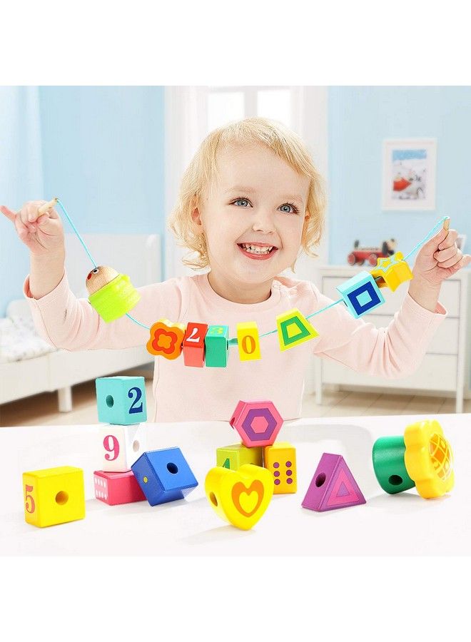 Wooden Lacing Beads For Toddlers Kids Fine Motor Skills Montessori Toys For 2 Year Old Girls Boys Threading Toys For Two Year Old Girl Birthday Gifts